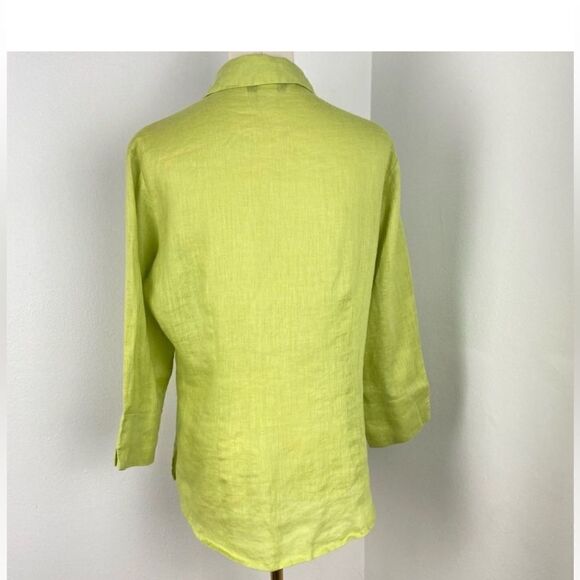 Nygard Collection Lime Green Linen Top Cottagecore Artsy Beachy Office Size 10 - Picture 2 of 8